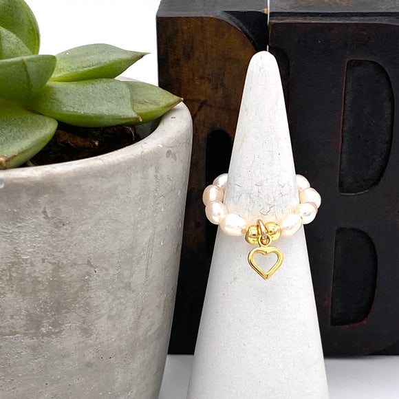 Lucy’s Pearl & Gold Open Heart Ring