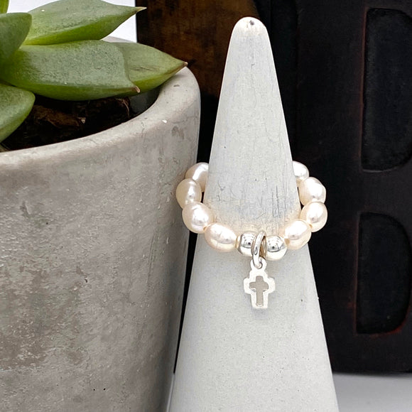 Lucy’s Pearl & Silver Cross Ring