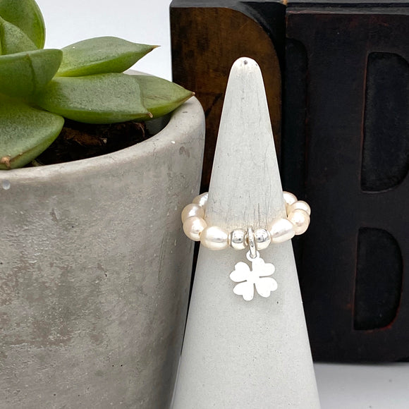 Lucy’s Pearl & Silver Four Leaf Clover Ring