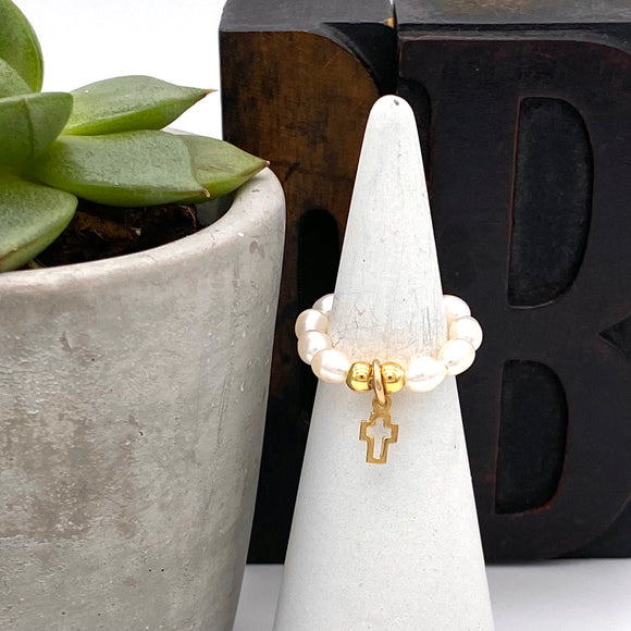 Lucy’s Pearl & Gold Cross Ring
