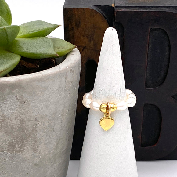 Lucy’s Pearl & Gold Flat Heart Ring