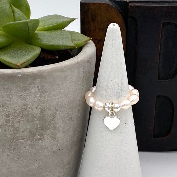 Lucy’s Pearl & Silver Flat Heart Ring