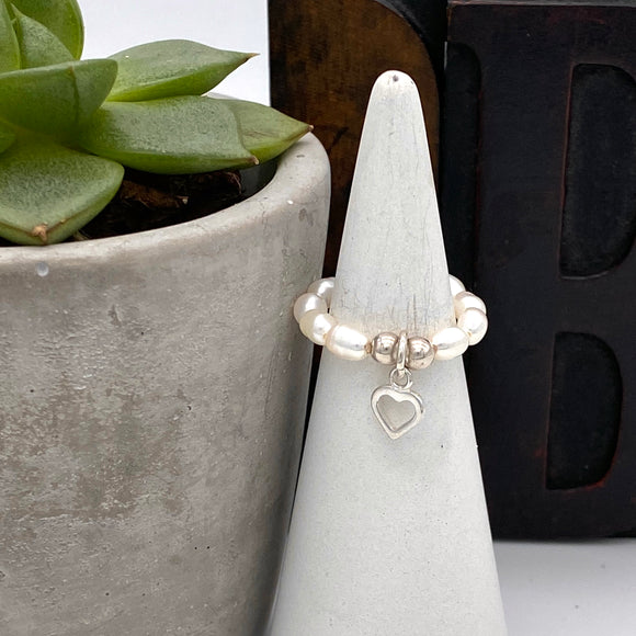 Lucy’s Pearl & Silver Open Heart Ring
